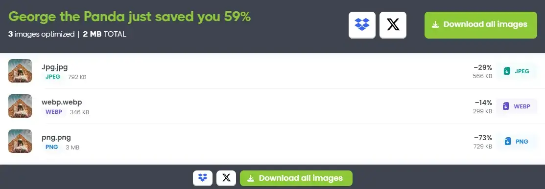 Gain de taille après optimisation complète d'image